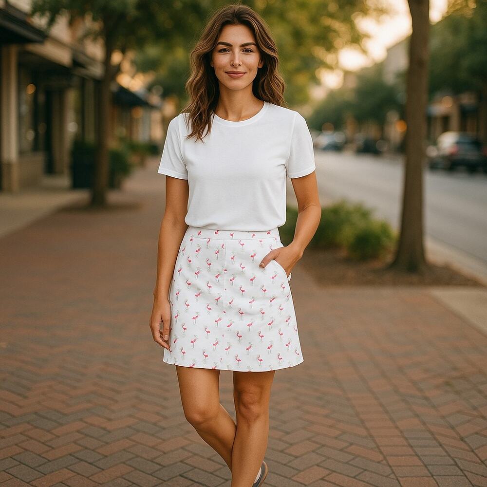 Intro Love the Fit Womens Skort Sz 14W Hannah‎ Flamingo White Pink Sateen NEW